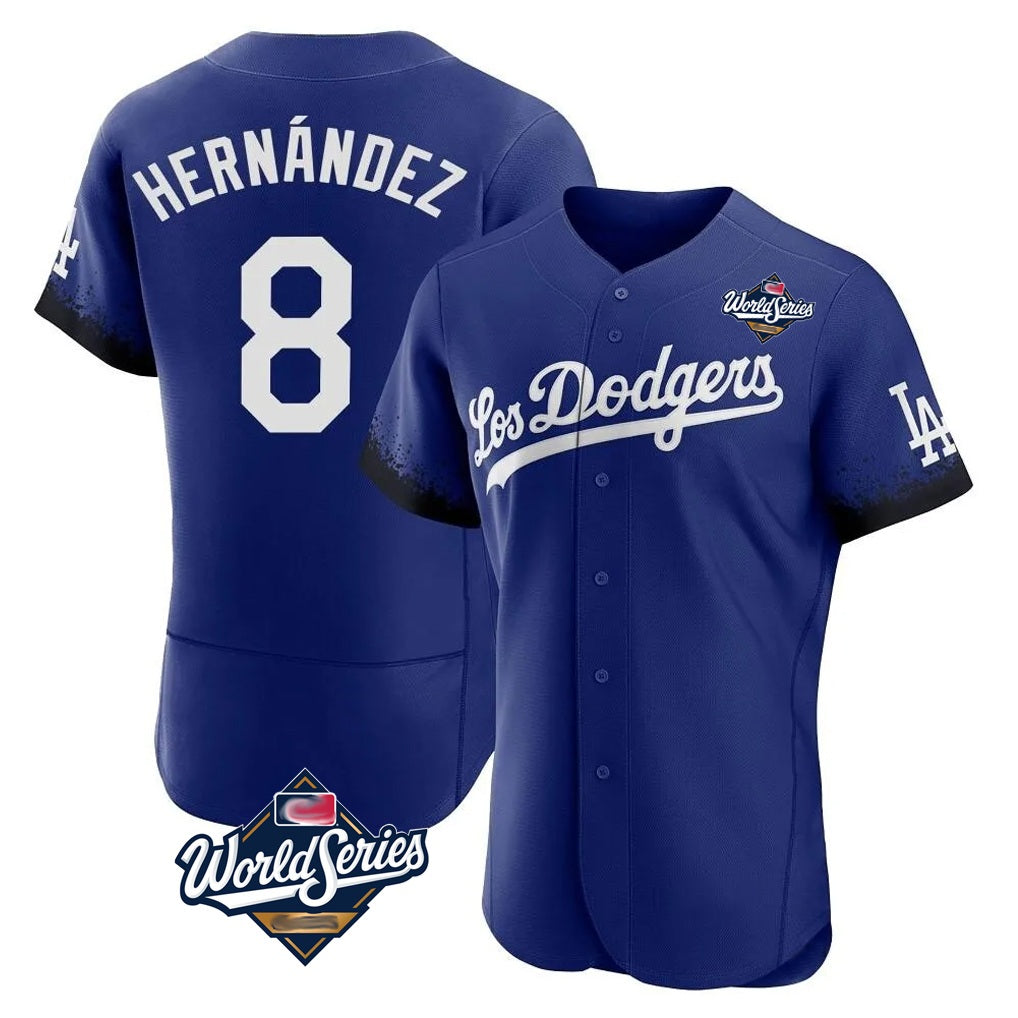 Los Angeles Dodgers #8 Enrique Hern¨¢ndez Player Royal CONTON World Series City Connect Elite Home Stitched Jerseys