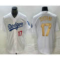 Los Angeles Dodgers #17 Shohei Ohtani Number White Gold CONTON Stitched Cool Base Jersey 2