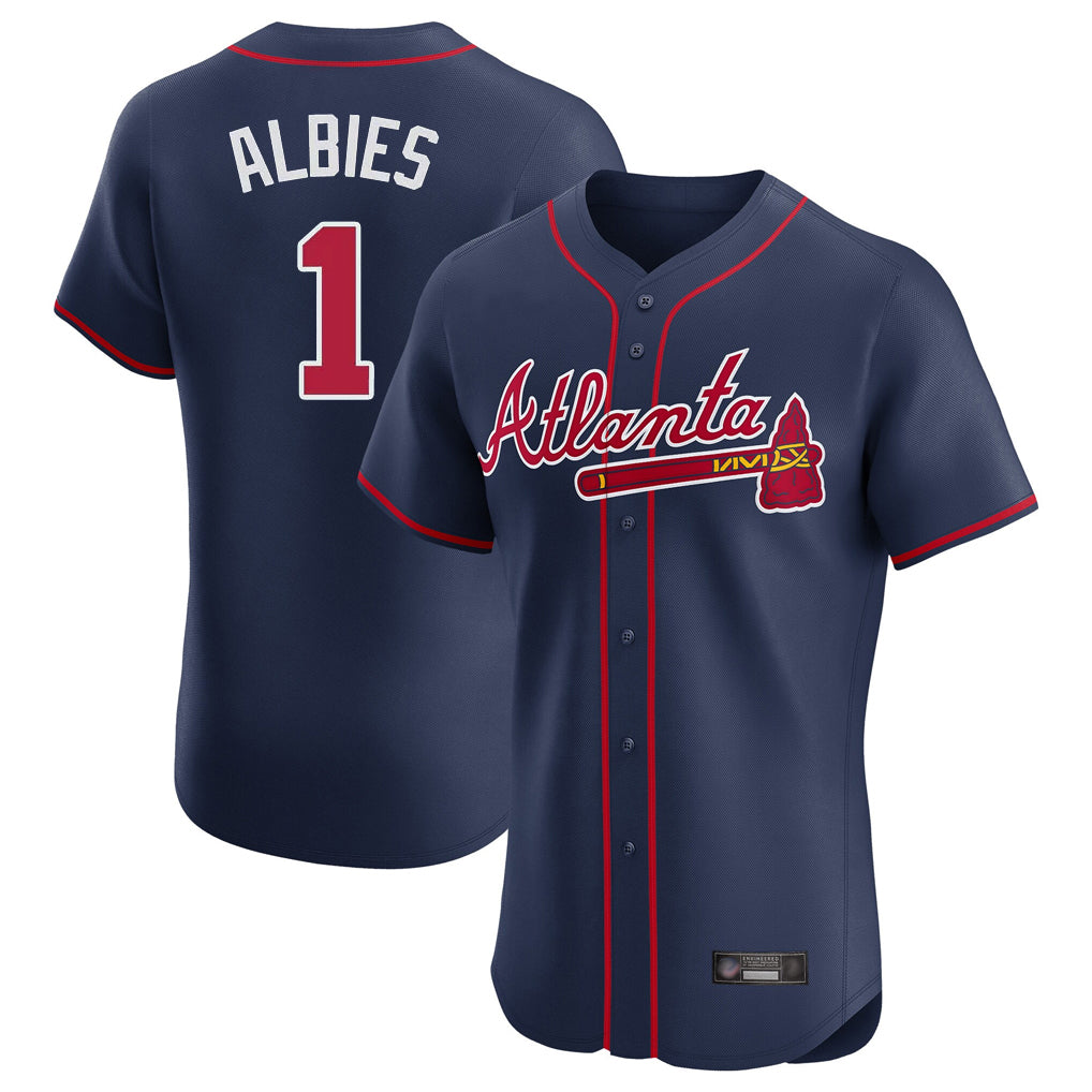Atlanta Braves #1 Ozzie Albies Player Navy CONTON Limited Elite Home Game Stitched Jerseys
