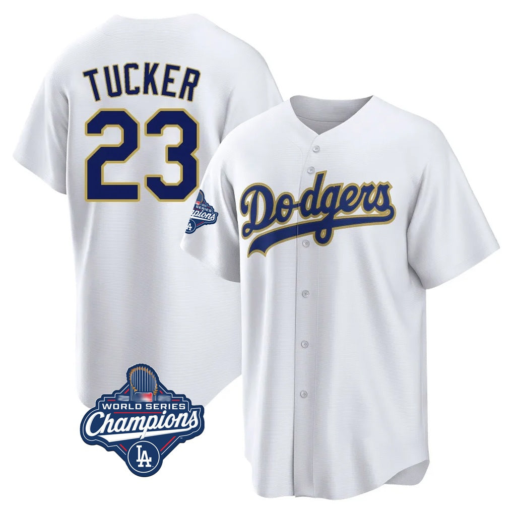 Los Angeles Dodgers #23 Kyle Tucker Player Gold White CONTON World Series Meet 2026 Collection Stadium Game Stitched Jerseys