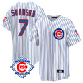 Chicago Cubs #7 Dansby Swanson Player White CONTON 150th Anniversary Home Game Stitched Jerseys