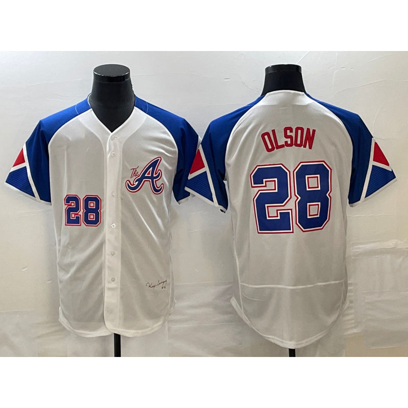 Atlanta Braves #28 Matt Olson Number White CONTON 2023 City Connect Flex Base Stitched Jersey 3
