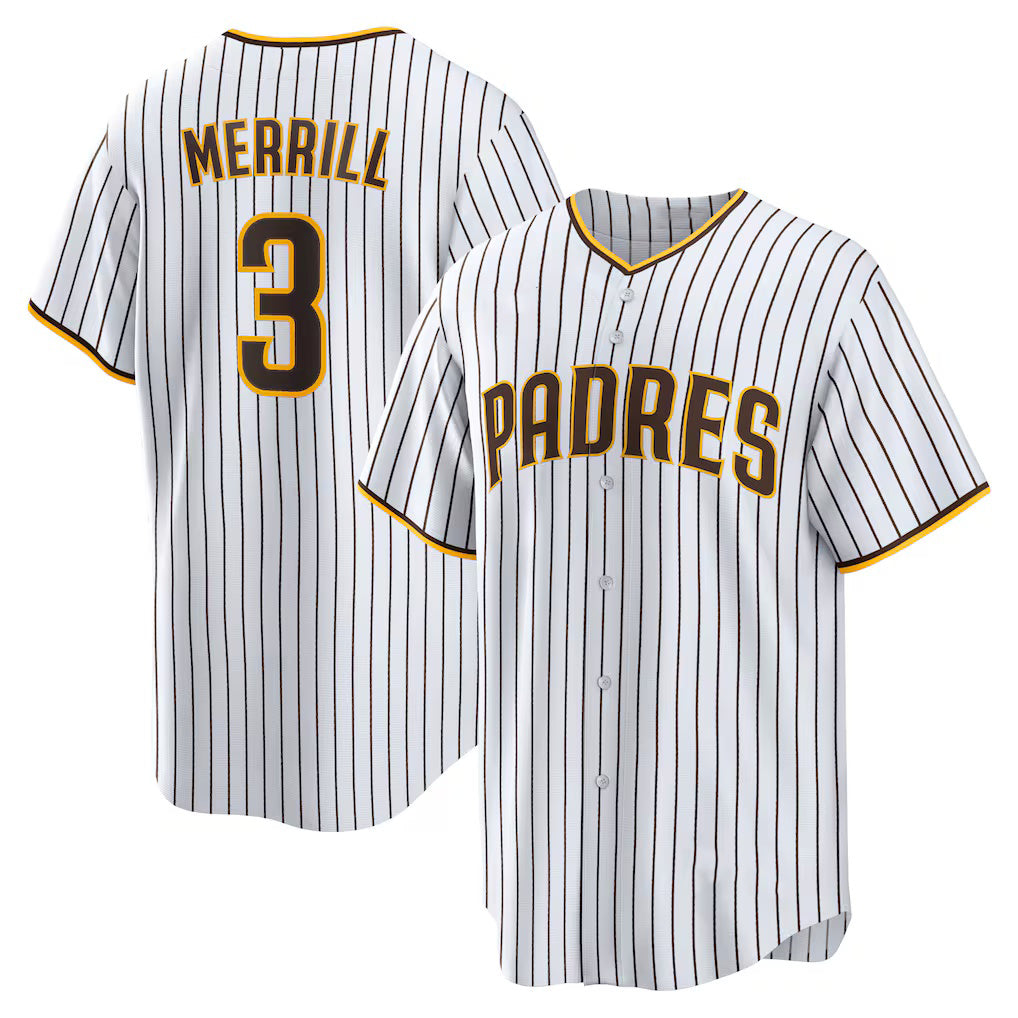 San Diego Padres #3 Jackson Merrill White CONTON Home Replica Jersey