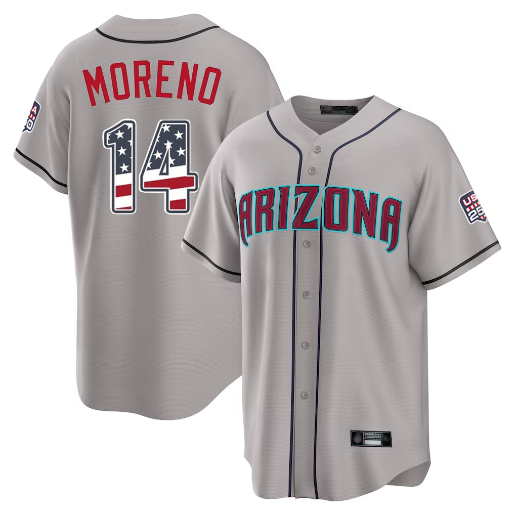 Arizona Diamondbacks #14 Gabriel Moreno Player Gray CONTON USA 250 Fourth of July Home Game Stitched Jerseys