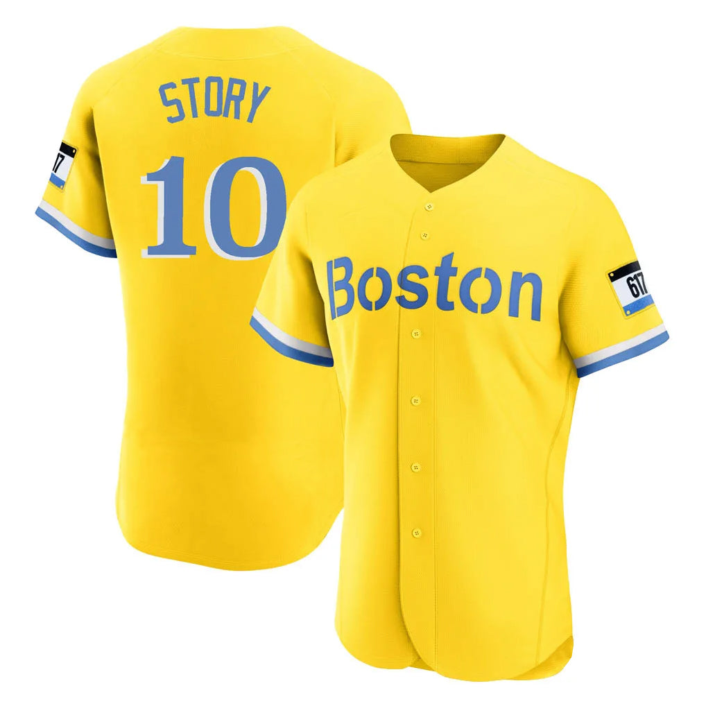 Boston Red Sox #10 Trevor Story Player Yellow CONTON Limited Elite Home Game Stitched Jerseys1