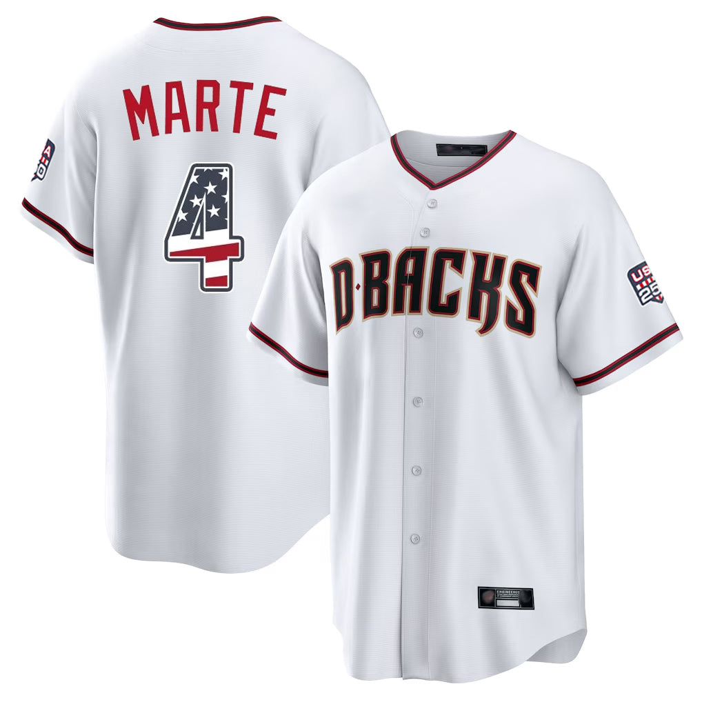 Arizona Diamondbacks #4 Ketel Marte Player White CONTON USA 250 Fourth of July Home Game Stitched Jerseys
