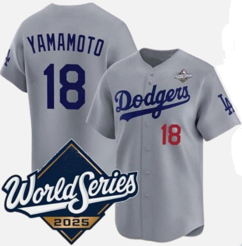 Los Angeles Dodgers #18 Yoshinobu Yamamoto Gray CONTON 2025 World Series Limited Stitched Jersey