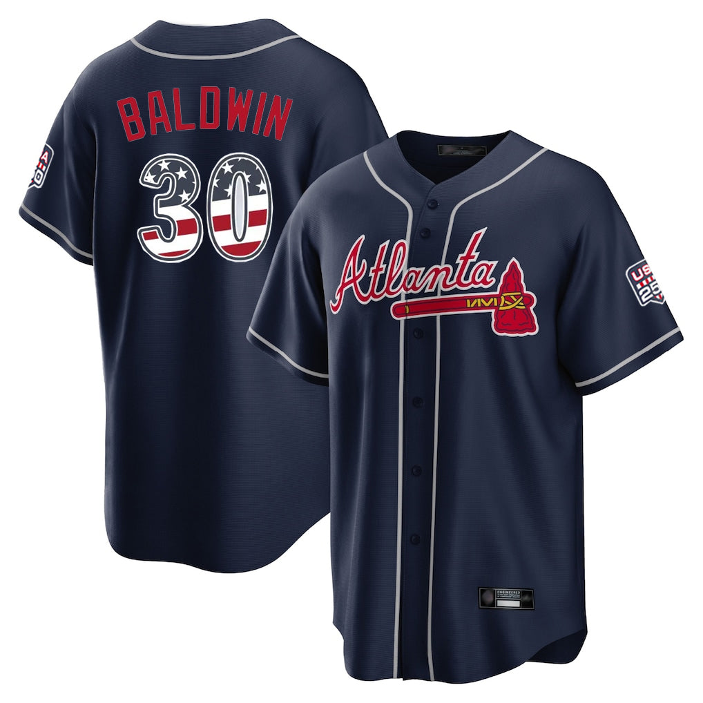 Atlanta Braves #30 Drake Baldwin Player Navy CONTON USA 250 Fourth Of July Limited Home Game Stitched Jerseys
