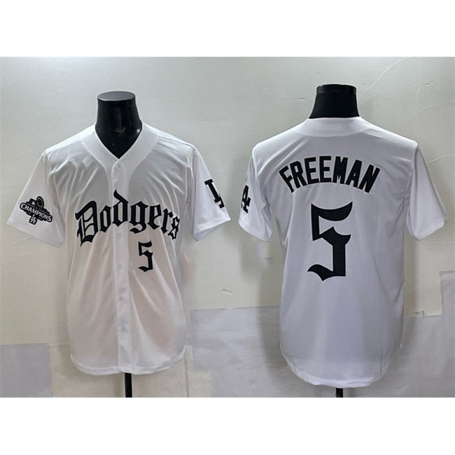 Los Angeles Dodgers #5 Freddie Freeman White CONTON 2025 LA Gothic Style With 2024 World Series Champions Patch Vapor Premier Limited Stitched Jersey