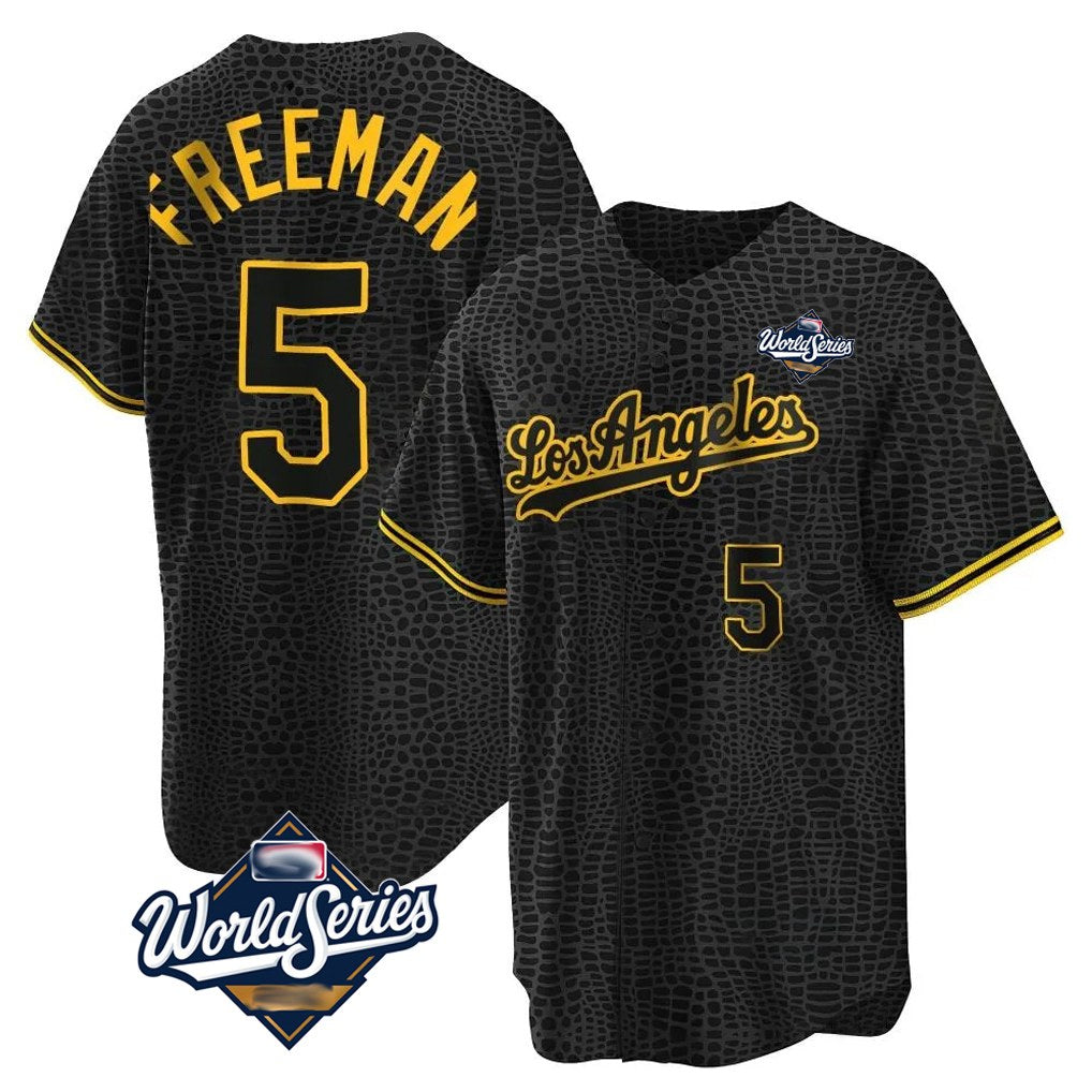 Los Angeles Dodgers #5 Freddie Freeman Player Black Gold CONTON World Series Limited Home Stitched Jerseys