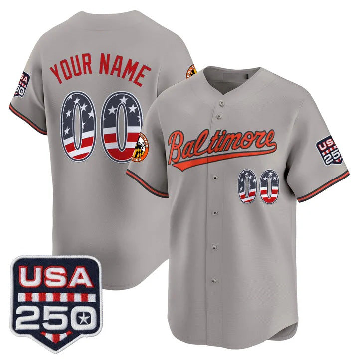 Custom Baltimore Orioles Gray CONTON USA 250 Fourth of July Vapor Premier Limited Jersey - All Stitched