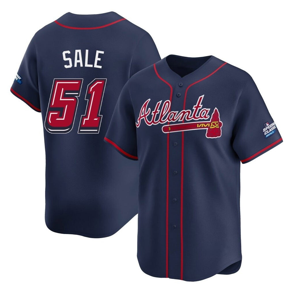 Atlanta Braves #51 Chris Sale Player Navy CONTON 2025 Speedway Classic Home Game Stitched Jerseys