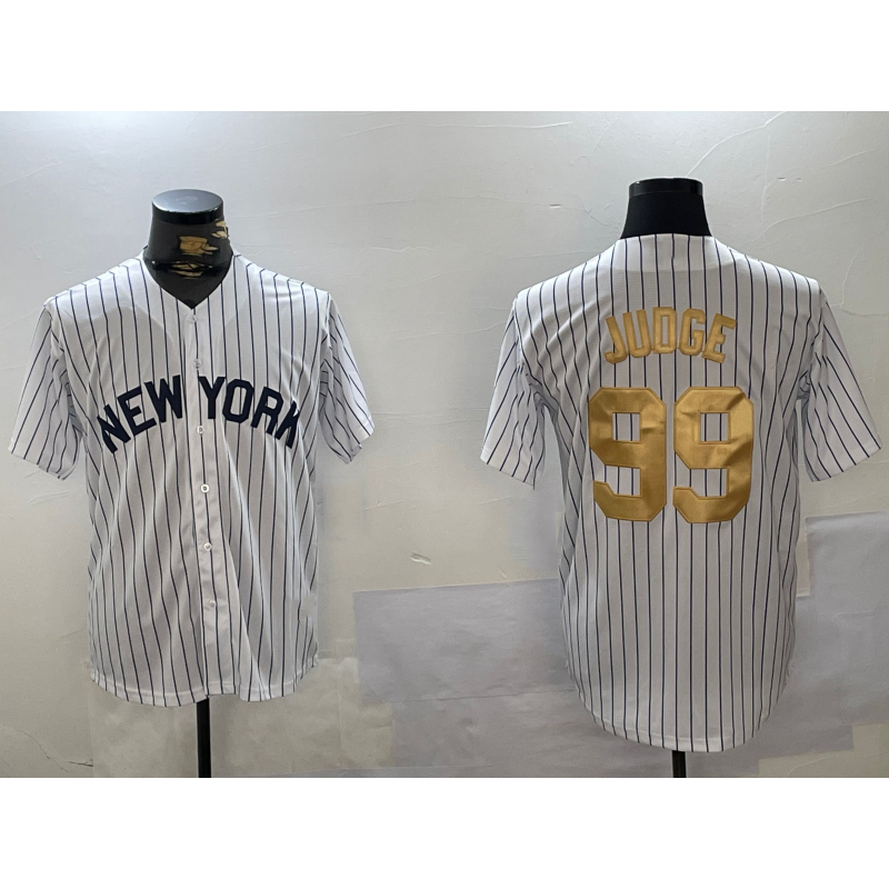 New York Yankees #99 Aaron Judge White CONTON Pinstripe Fashion Cool Base Jersey 2