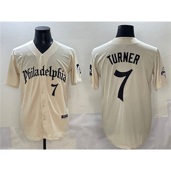 Philadelphia Phillies #7 Trea Turner Cream CONTON Gothic Vapor Limited Stitched Jersey