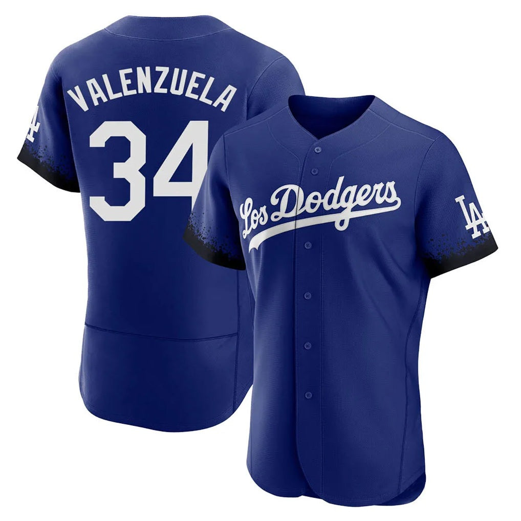 Los Angeles Dodgers #34 Fernando Valenzuela Player Royal CONTON City Connect Elite Home Stitched Jerseys
