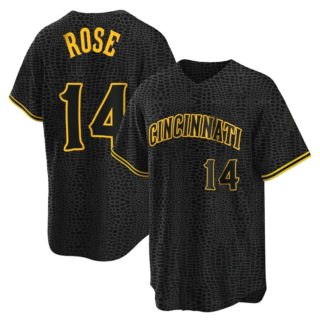 Cincinnati Reds #14 Pete Rose Player Black CONTON Snake Skin City Home Stitched Jerseys