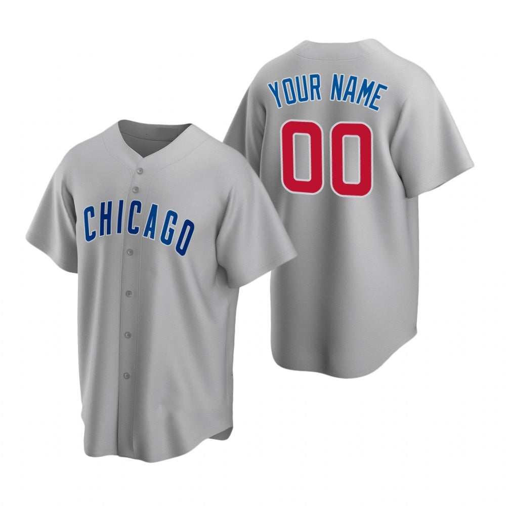 Custom Chicago Cubs Gray CONTON Stitched Cool Base Road Jersey