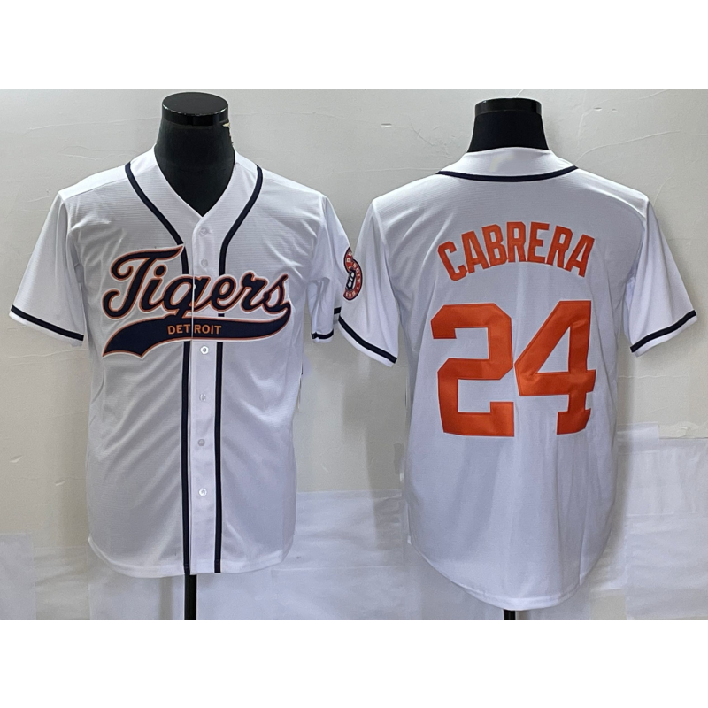 Detroit Tigers #24 Miguel Cabrera White CONTON Cool Base Stitched Jersey