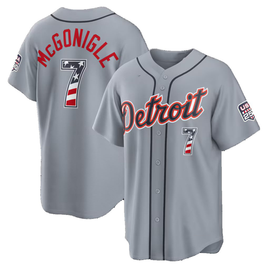 Detroit Tigers #7 Kevin McGonigle Gray CONTON USA 250 Fourth of July Road Stadium Jersey