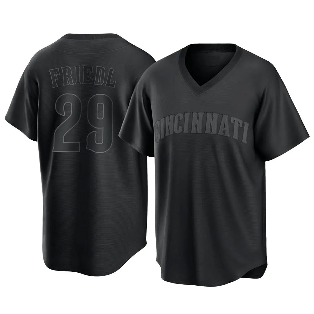 Cincinnati Reds #29 TJ Friedl Player Black CONTON T-shirt Game Home Stitched Jerseys