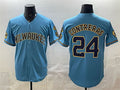 Milwaukee Brewers #24 William Contreras Blue CONTON With Home & Bob Uecker Patch Stitched Jersey