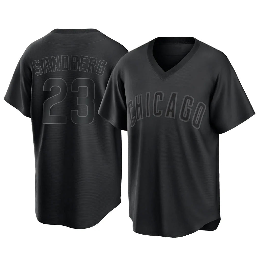 Chicago Cubs #23 Ryne Sandberg Player Black CONTON T-shirt Home Game Stitched Jerseys