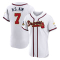 Atlanta Braves #7 Ha-Seong Kim Player White Gold CONTON Limited Elite Home Game Stitched Jerseys