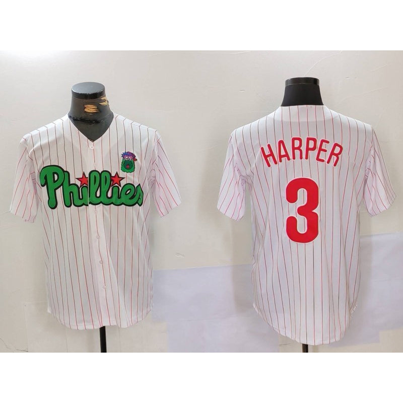 Philadelphia Phillies #3 Bryce Harper White Green CONTON Cool Base Stitched Jersey 2