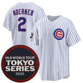 Chicago Cubs #2 Nico Hoerner White CONTON 2025 World Tour Tokyo Series Home Stitched Jersey