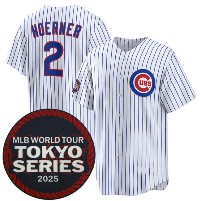 Chicago Cubs #2 Nico Hoerner White CONTON 2025 World Tour Tokyo Series Home Stitched Jersey