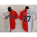 Houston Astros #27 Jose Altuve White Orange CONTON Blue Number Split Stitched Jersey 2