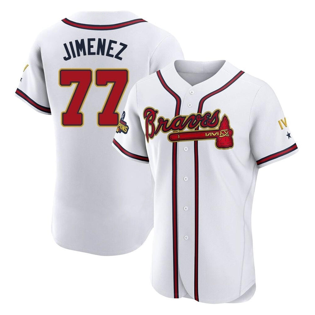 Atlanta Braves #77 Joe Jimenez Player White Gold CONTON Limited Elite Home Game Stitched Jerseys
