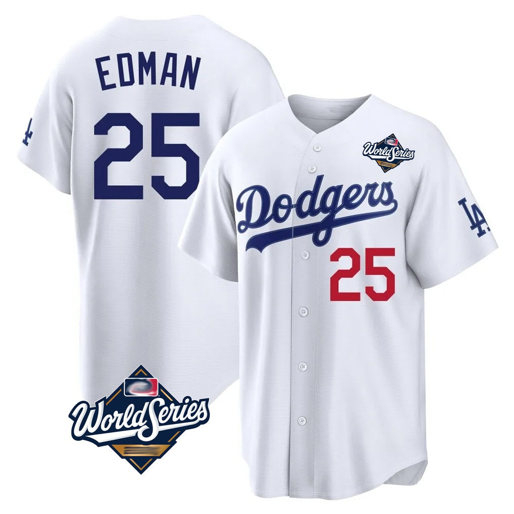 Los Angeles Dodgers #25 Tommy Edman Player White CONTON World Series Home Game Stitched Jerseys