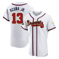 Atlanta Braves #13 Ronald Acuna Jr Player White Gold CONTON Limited Elite Home Game Stitched Jerseys