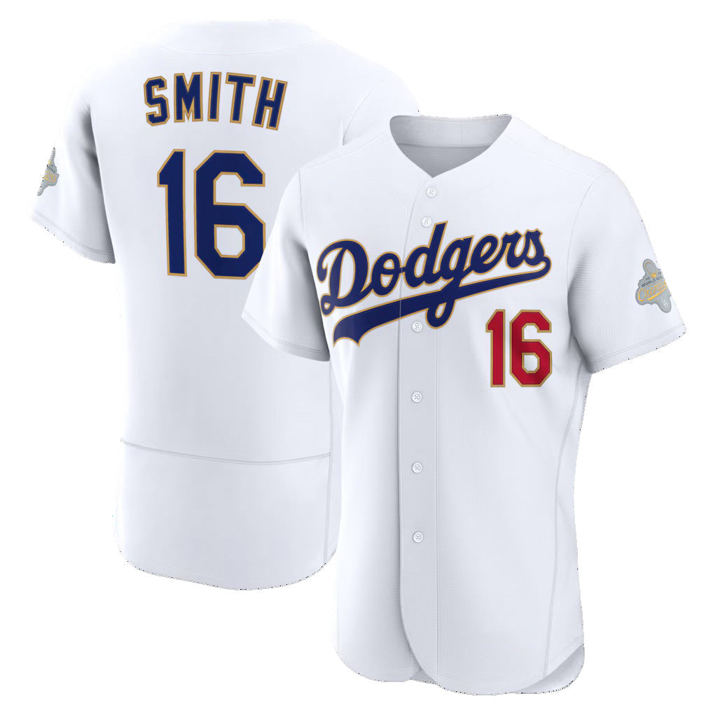 Los Angeles Dodgers #16 Will Smith White CONTON 2026 Gold Collection Authentic Jersey