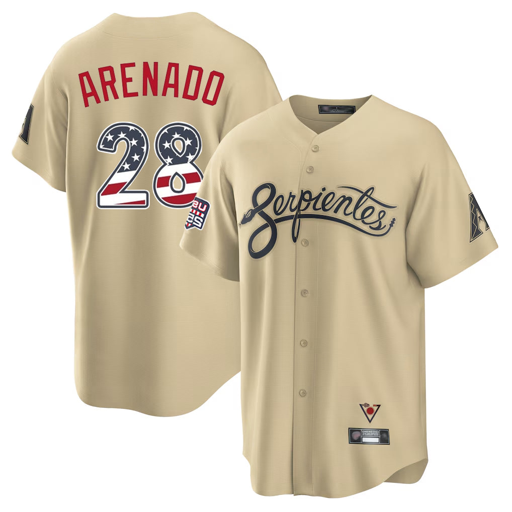Arizona Diamondbacks #28 Nolan Arenado Player Tan CONTON USA 250 Fourth of July Home Game Stitched Jerseys