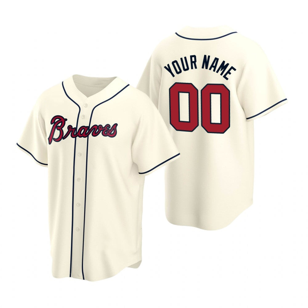 Custom Atlanta Braves Cream CONTON 2020 Stitched Cool Base Jersey