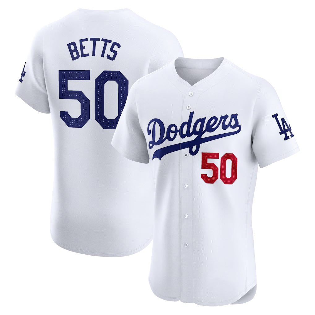 Los Angeles Dodgers #50 Mookie Betts White CONTON Home Elite Jersey