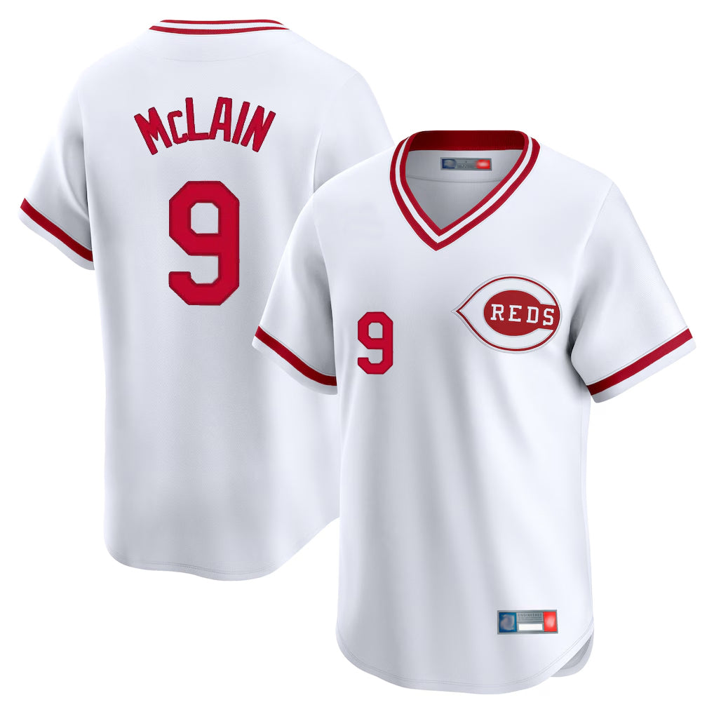 Cincinnati Reds #9 Matt McLain Player White CONTON Cooperstown Collection Limited T-shirt Home Stitched Jerseys