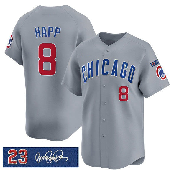 Chicago Cubs #8 lan Happ Gray CONTON 'Ryne Sandberg Tribute' Vapor Limited V3 Stitched Jersey