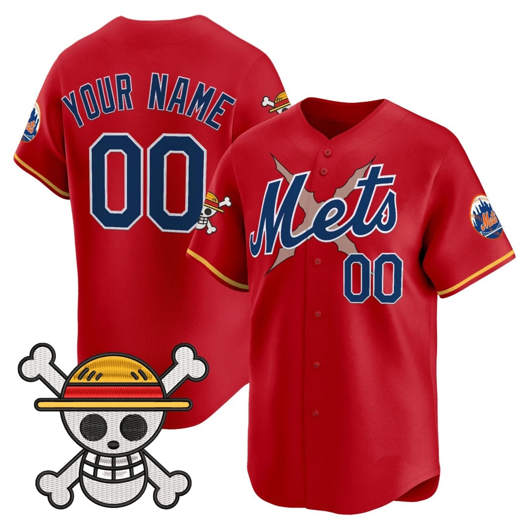 Custom New York Mets x One Piece Red CONTON Vapor Premier Limited Jersey - Stitched
