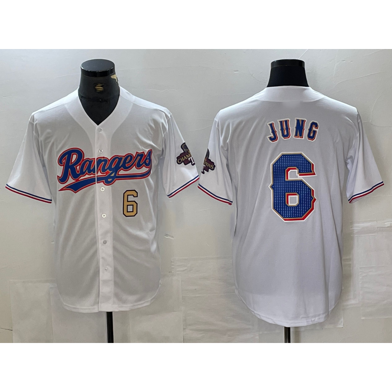 Texas Rangers #6 Josh Jung Number White CONTON 2023 World Series Champions Cool Base Jerseys