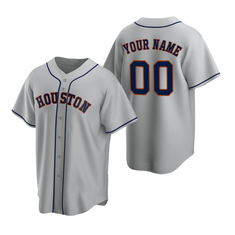 Custom Houston Astros Gray CONTON Stitched Cool Base Road Jersey