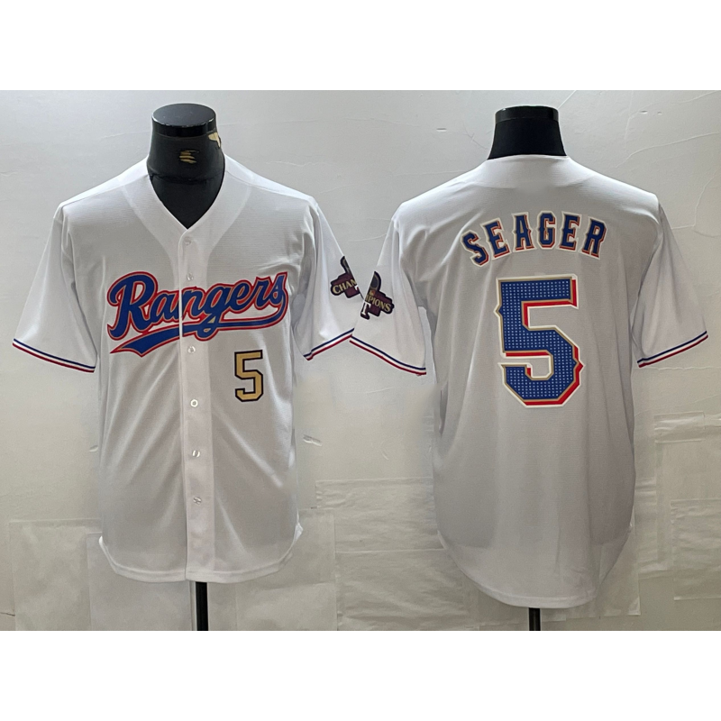 Texas Rangers #5 Corey Seager Number White CONTON 2023 World Series Champions Cool Base Jerseys