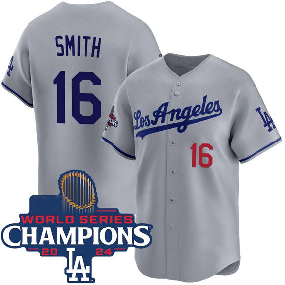Los Angeles Dodgers #16 Will Smith Gray CONTON 2024 World Series Champions Patch Limited Stitched Jersey