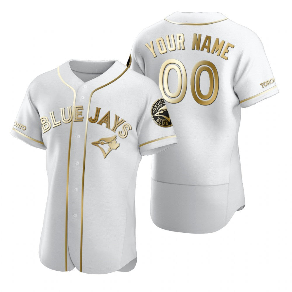 Custom Toronto Blue Jays White CONTON Stitched Flex Base Golden Edition Jersey