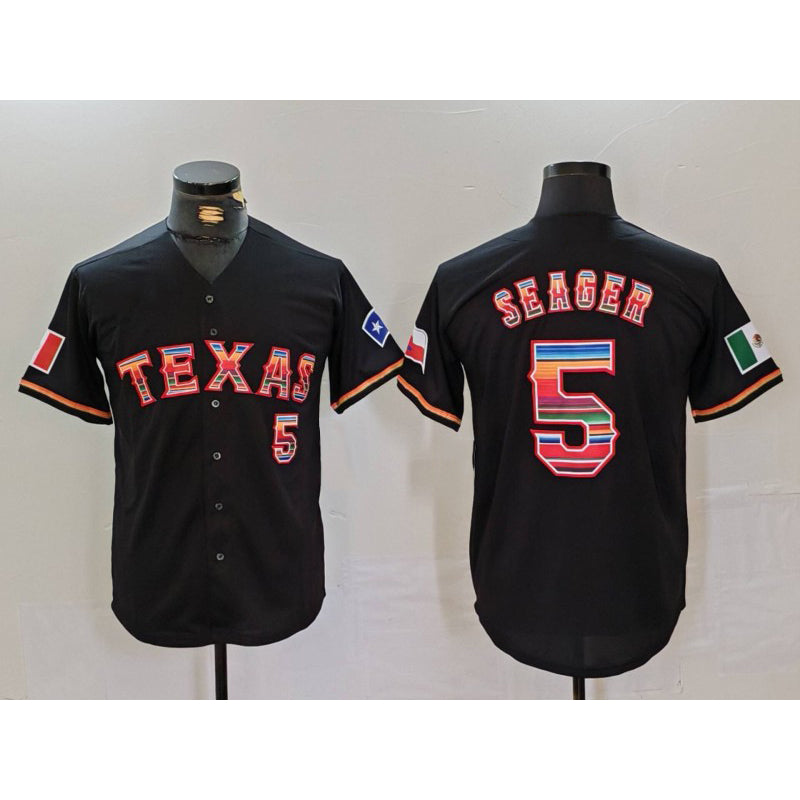 Texas Rangers #5 Corey Seager Black CONTON Rainbow Mexico Cool Base Stitched Jersey