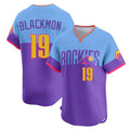 Colorado Rockies #19 Charlie Blackmon Player Purple-Light Blue CONTON City Connect Limited Home T-shirt Stitched Jerseys