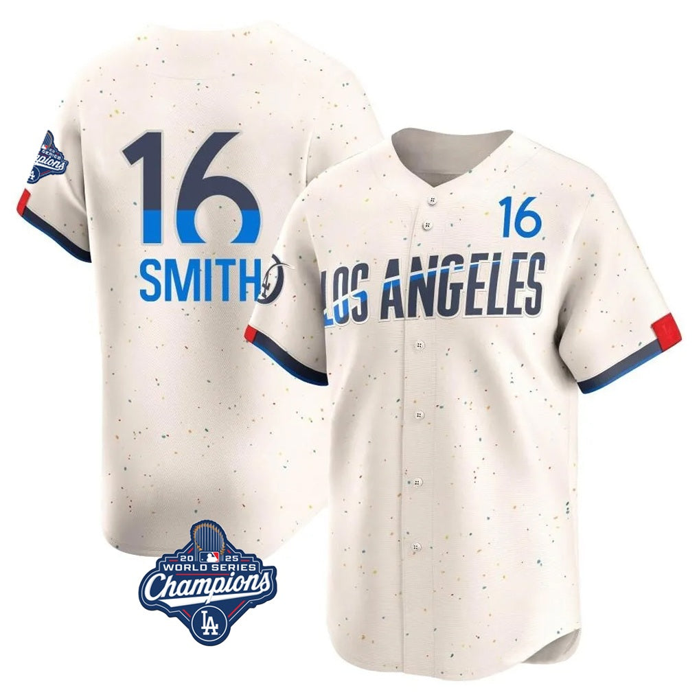 Los Angeles Dodgers #16 Will Smith Player Cream CONTON World Series Meet City Connect Limited Home Stitched Jerseys