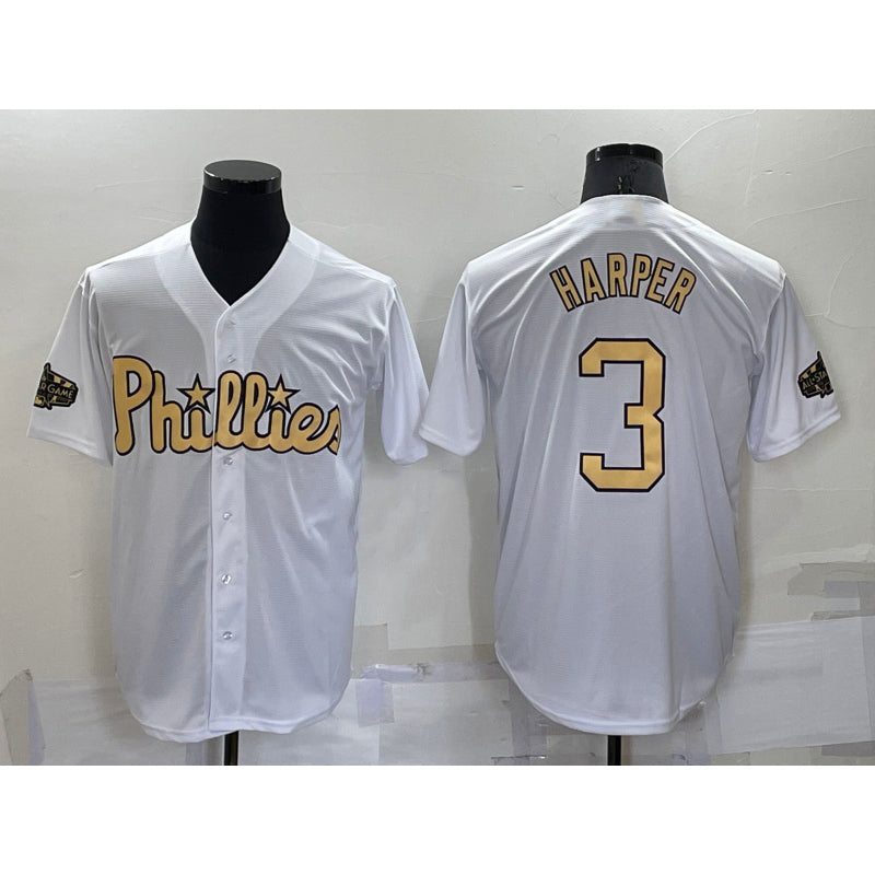 Philadelphia Phillies #3 Bryce Harper White CONTON 2022 All Star Stitched Cool Base Jersey